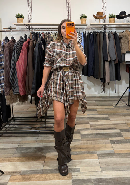 Coordinato in flanella gonna + camicia Bruxelles versione marrone/arancio