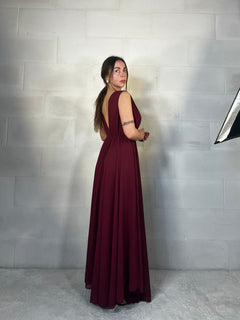 Maxi abito da cerimonia velato Indonesia bordeaux