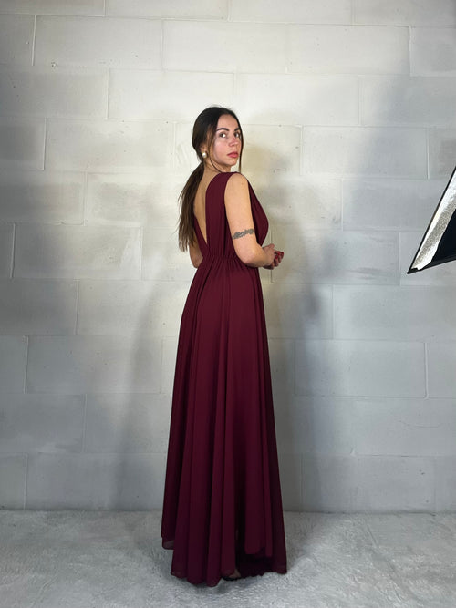 Maxi abito da cerimonia velato Indonesia bordeaux