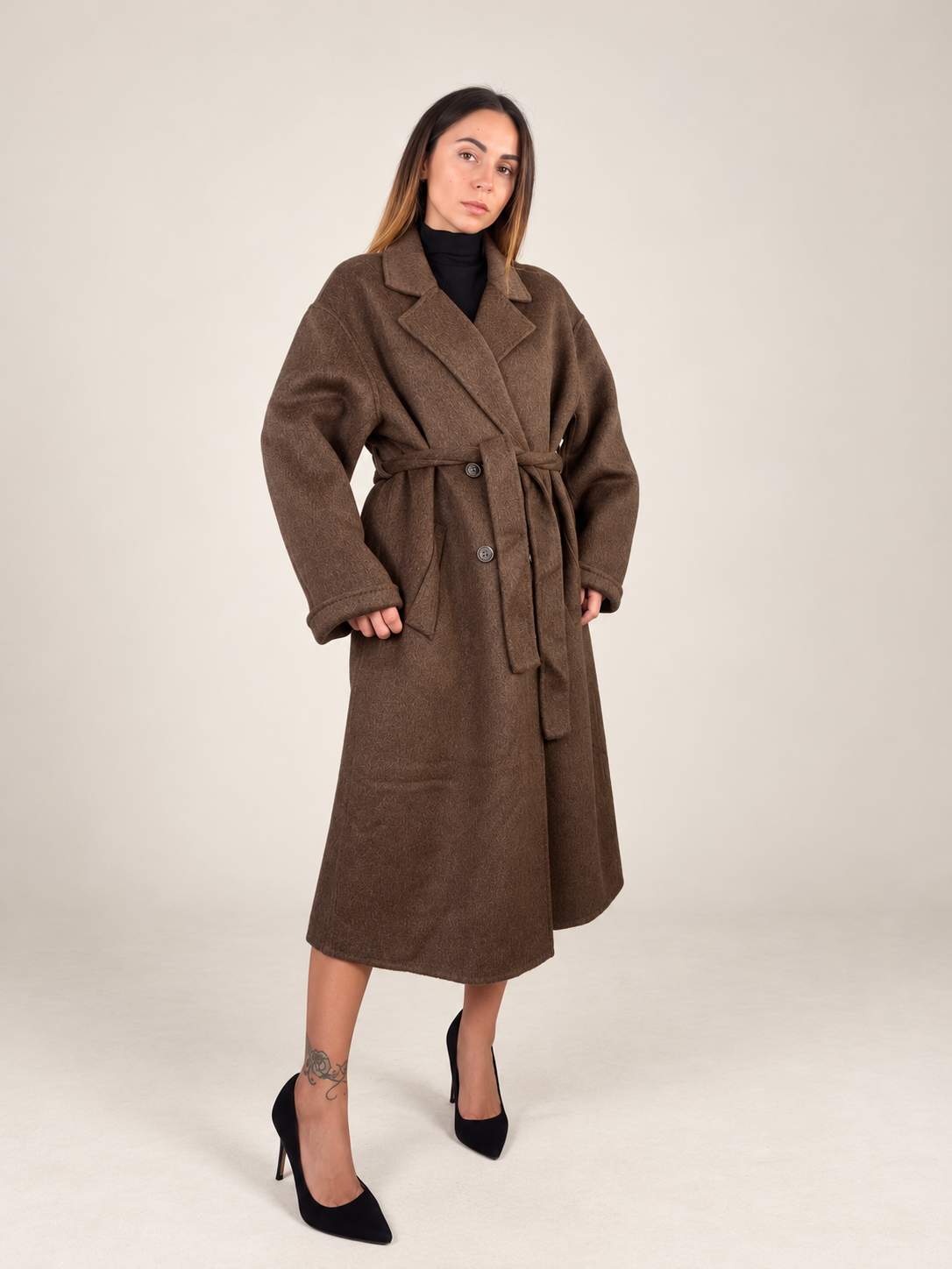 Cappotto oversize in 50% lana marrone