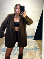 Blazer over marrone in velluto a costine