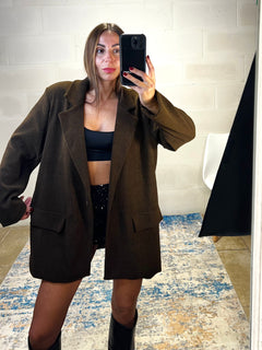 Blazer over marrone in velluto a costine