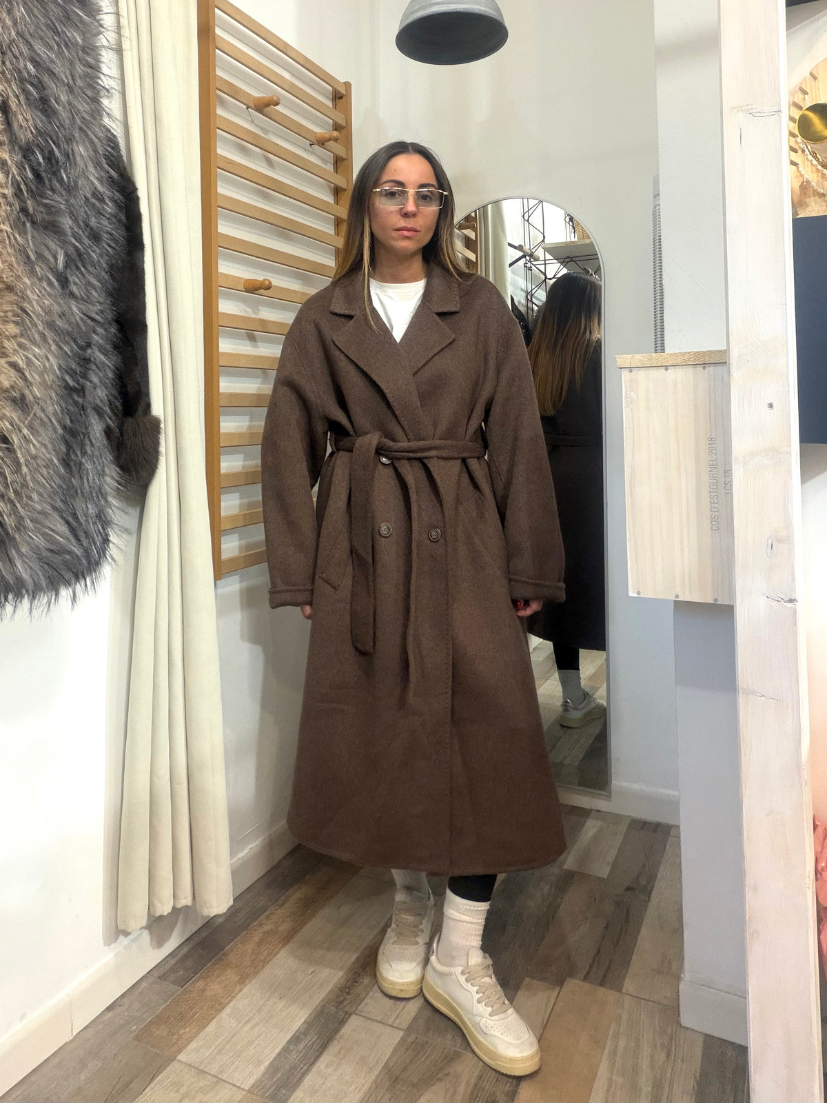 Cappotto oversize in 50% lana marrone