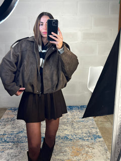 Bomber in ecocamoscio interno imbottito in ecopelliccia