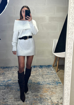 Dress simil lama spalle cadenti e risvolto bianco