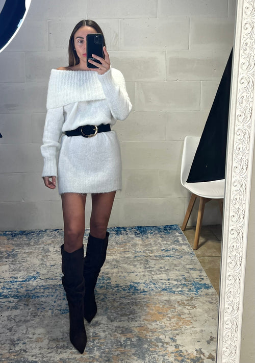 Dress simil lama spalle cadenti e risvolto bianco