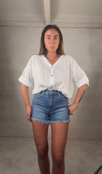 Blusa in 100% lino con bottoni
