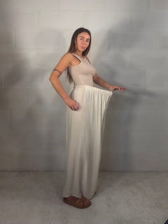 Pantalone in viscosa increspato beige chiaro