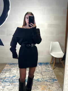 Dress simil lama spalle cadenti e risvolto nero