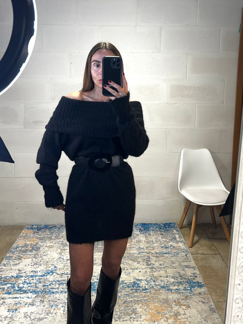 Dress simil lama spalle cadenti e risvolto nero