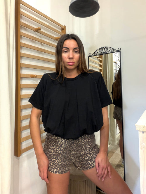 Short in denim animalier