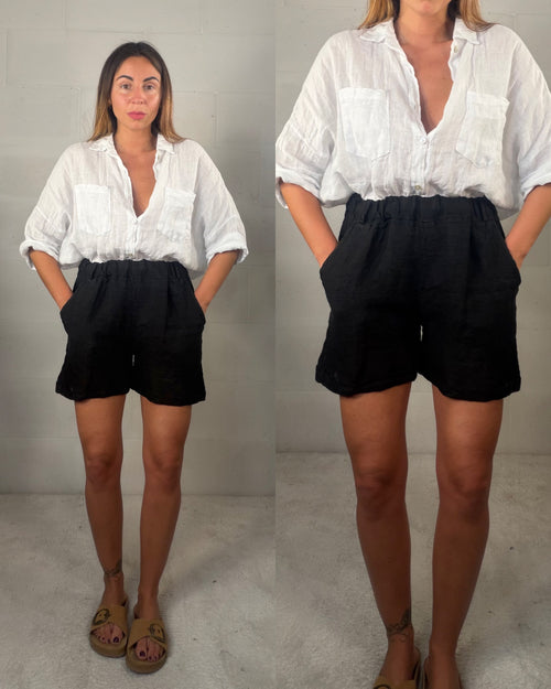 Short Comfy in 100% Lino nero