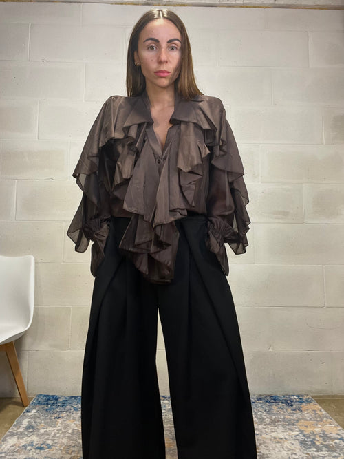 Camicetta balze marrone