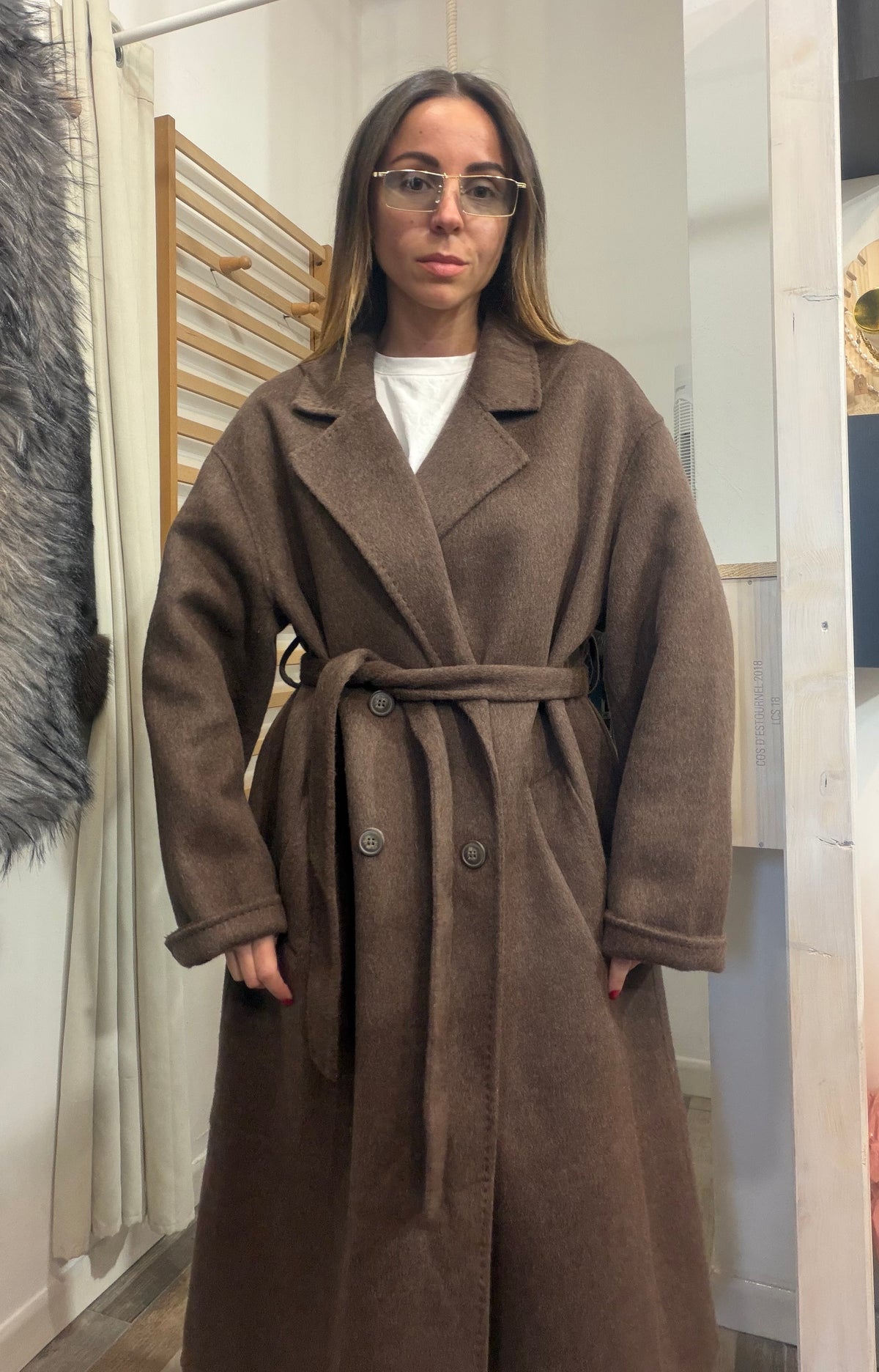 Cappotto oversize in 50% lana marrone