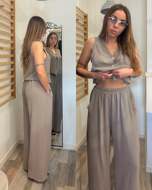 Completo gilet + pantalone con elastico in vita Lisbona tortora