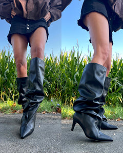 Stivale increspato Fuego nero tacco 7 cm