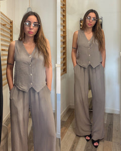 Completo gilet + pantalone con elastico in vita Lisbona tortora