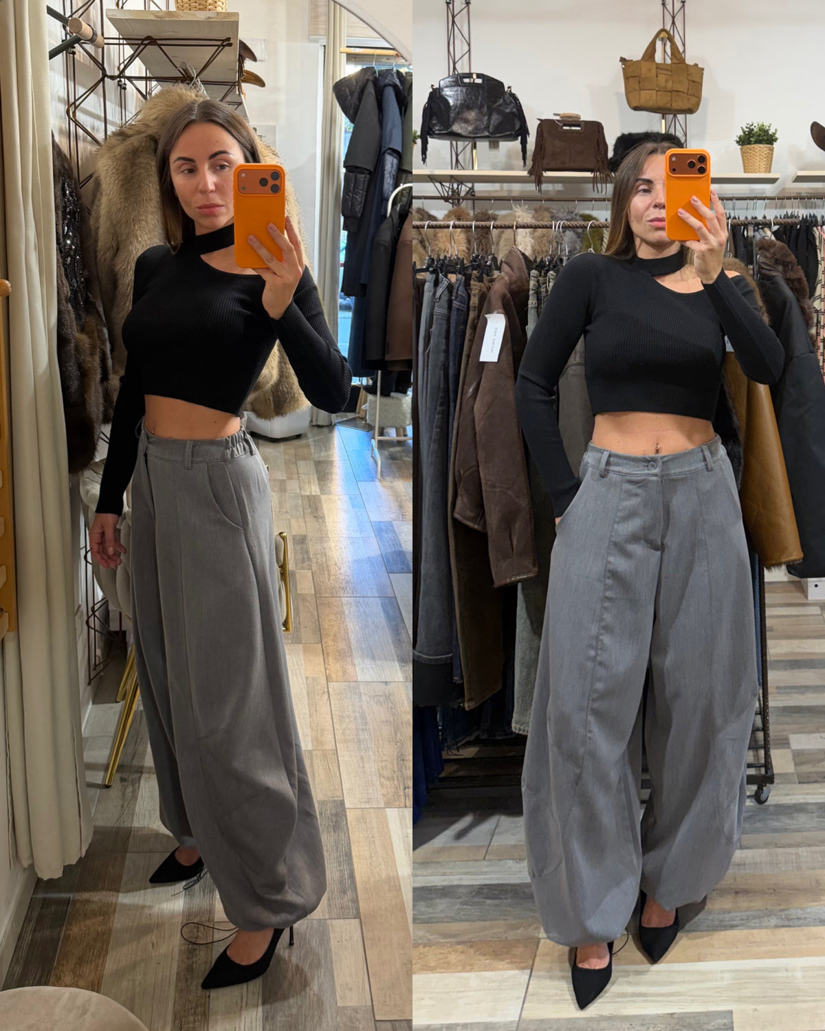 Pantalone baggy con coulisse sul fondo grigio Glam