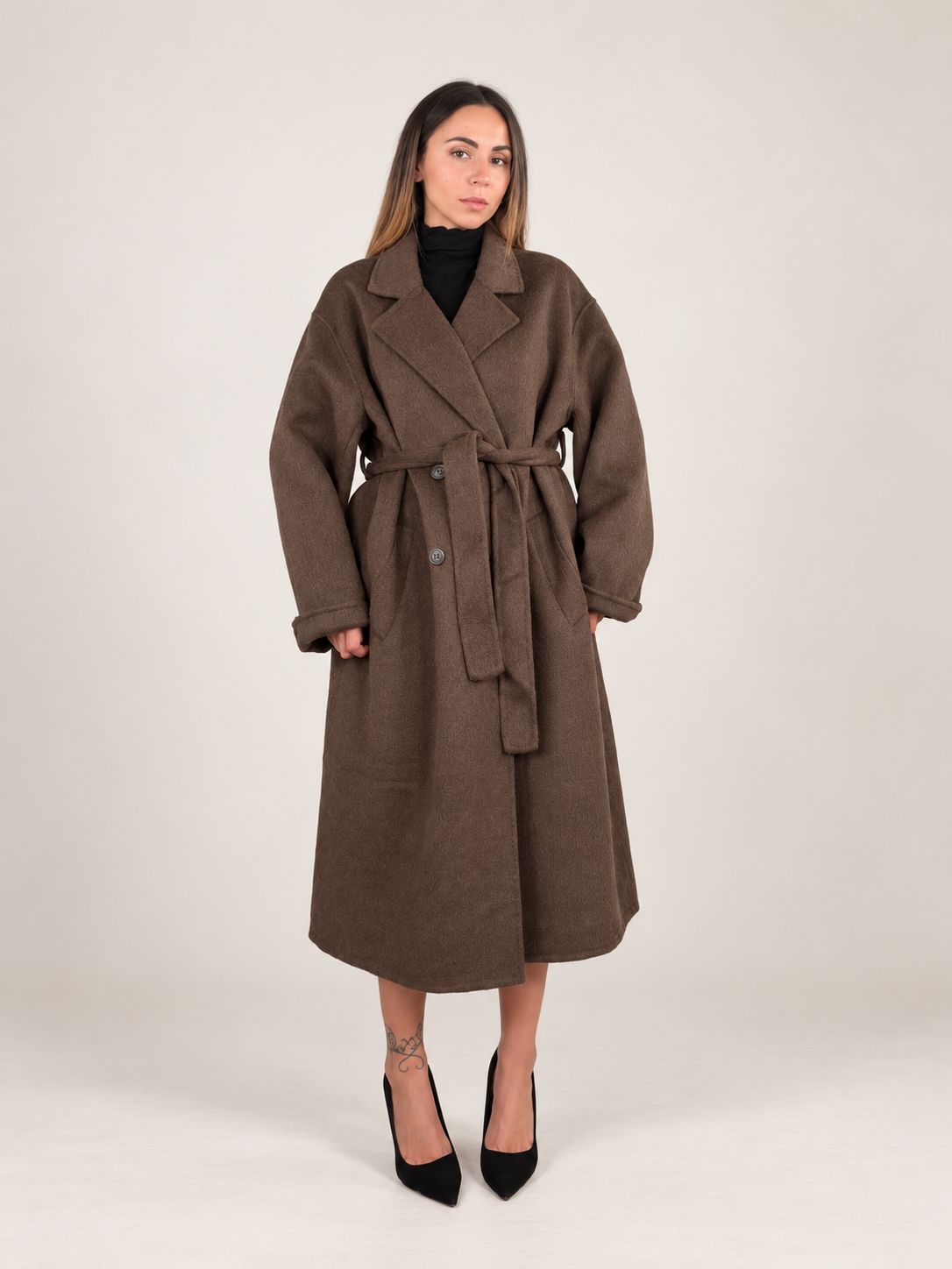 Cappotto oversize in 50% lana marrone