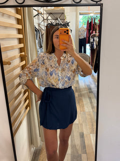 Gonna pantaloncino effetto pareo blu
