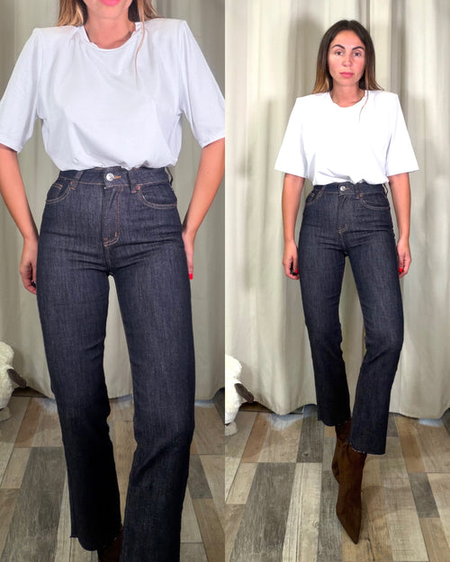 Denim gamba dritta 7/8 taglio vivo lavaggio ultra scuro lavaggio 0