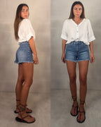 Short in denim frangette