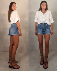 Short in denim frangette
