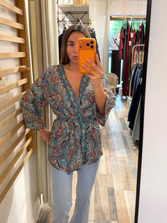 Kimono in seta turchese