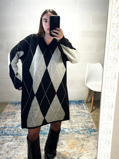 Dress Rombi modello ampio simil lana nero