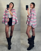 Camicetta in flanella tartan rosa