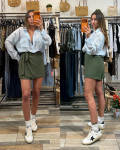 Gonna pantaloncino effetto pareo verde militare