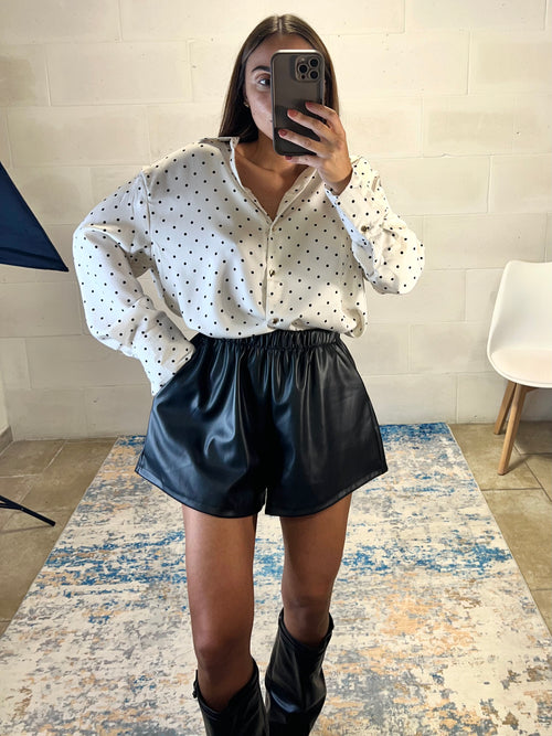 Camicetta satinata pois bianca