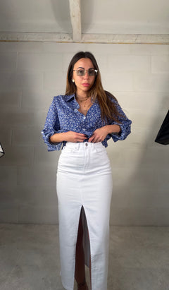 Maxi gonna in denim bianca