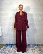 Tailleur gessato bordeaux giacca over + pantalone con elastico in vita sul retro