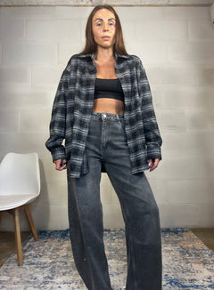 Camicia tartan in flanella over con strass nera