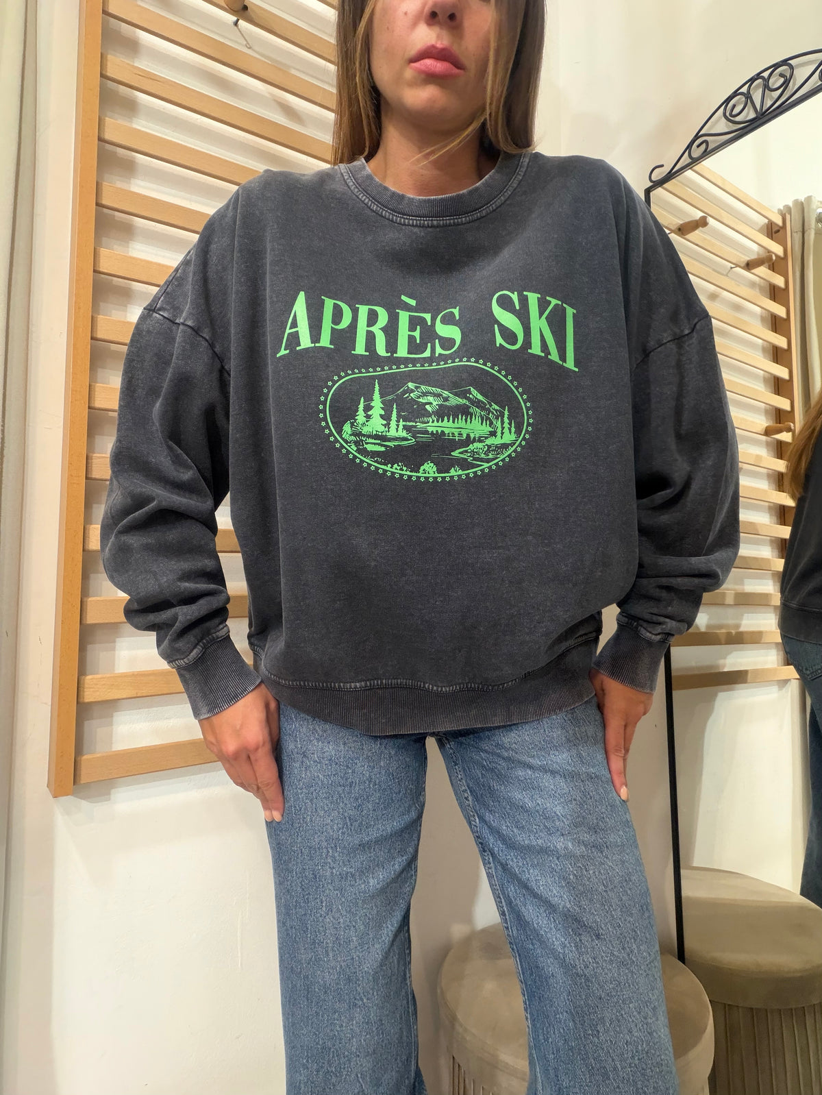 Felpa over slavata Après ski 100% cotone