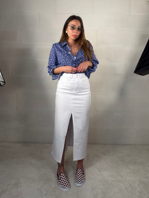 Maxi gonna in denim bianca