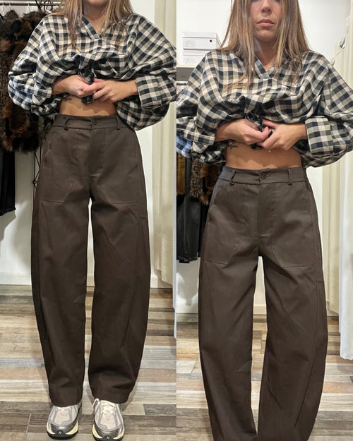 Pantalone baggy testa di moro con elastico in vita sul retro
