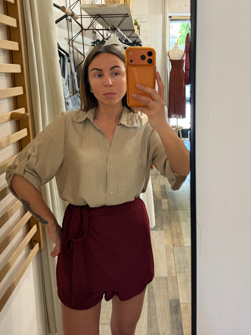 Gonna pantaloncino effetto pareo bordeux
