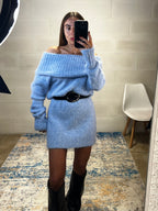 Dress simil lama spalle cadenti e risvolto azzurro