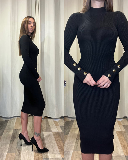 Tubino nero in maglia inserto filo lurex