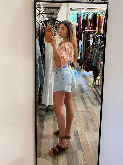 Short in Denim gamba larga lavaggio chiaro