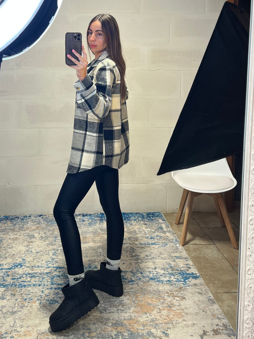 Camicione in panno nero/grigio