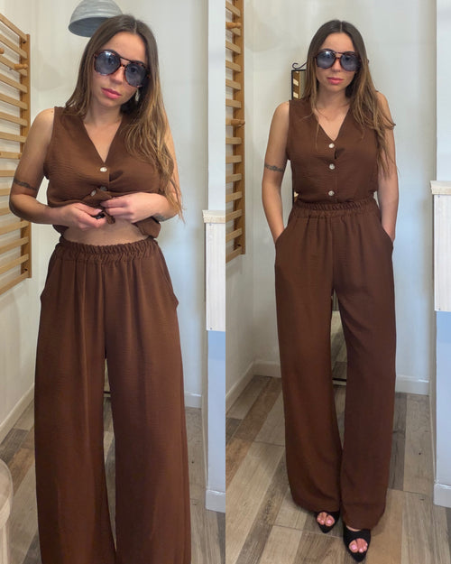 Completo gilet + pantalone con elastico in vita Lisbona moka