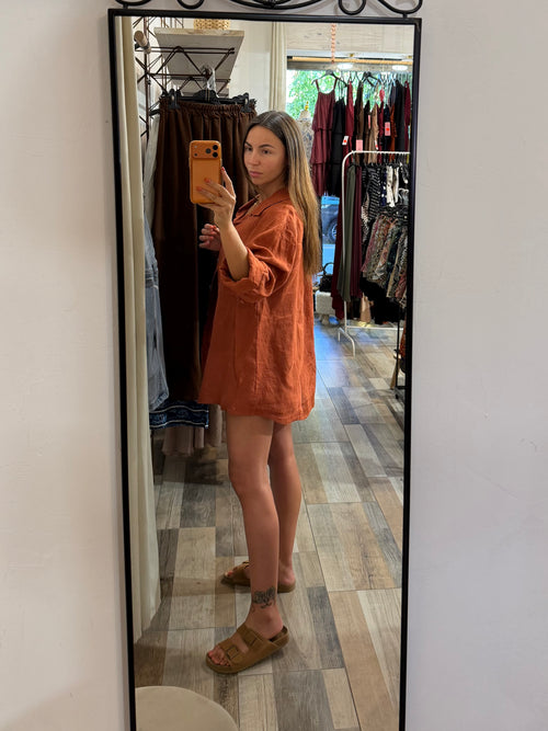 Camicia over in 100% lino terra bruciata
