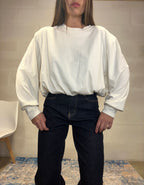 T-shirt in cotone panna bombata sul fondo