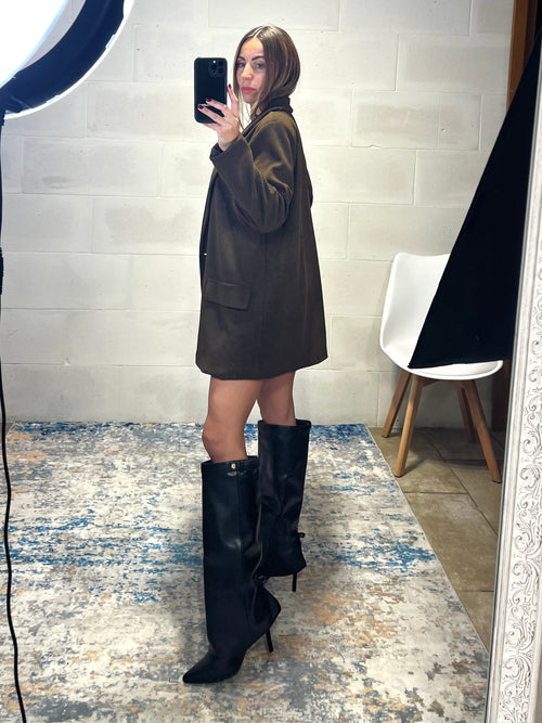 Blazer over marrone in velluto a costine