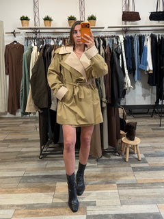 Trench mezza lunghezza bicolor beige