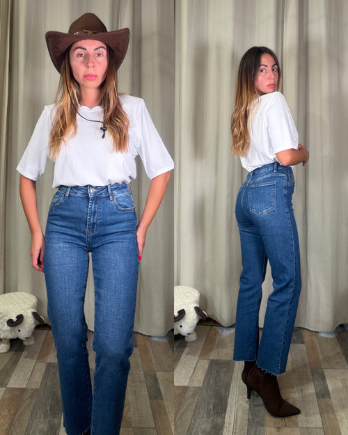 Denim gamba dritta 7/8 taglio vivo lavaggio medio