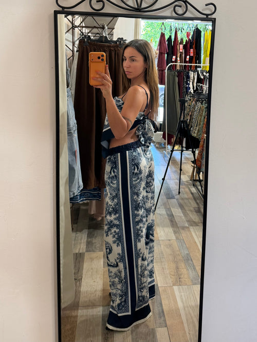 Coordinato satinato Jungle blu